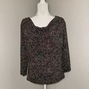 Vintage MSK Blouse Top Women’s Large Multicolor Glitter Long Sleeve Cowl Neck